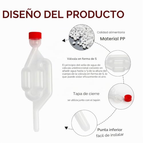 Miniatura 3 de Emodwey Tubo De Fermentación Con Válvula De Fermentación, Bubbler Para Cerveza Y Vino, Airlock Para Fermentación De Chucrut Y Jugo De Frutas, Accesorio Esencial Para Elaboración De Bebidas Rojo