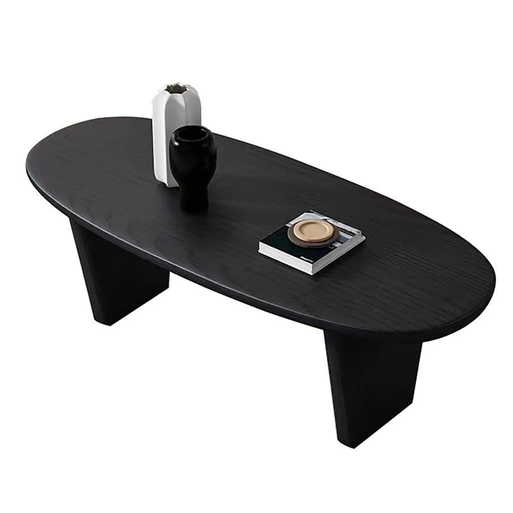 Table basse de salon en bois massif meuble ovale noir wabi-sabi contemporain 100 cm