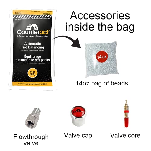Image of Counteract 14OZ-B12 Centrifugal Force Tire /Wheel Balancing Beads - Off-Road Vehicles, Light Duty Truck Tires, (12) 14oz Balance Bead Bags, (12) Valve Caps and Cores