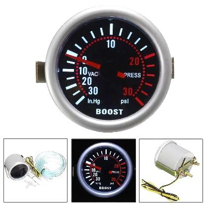 12V 2'' 52mm Digital & Pointer LED Car Turbo Boost Meter 0-30 Boost Psi Gauge Pressure Gauge, Metal &Plastic, Gray