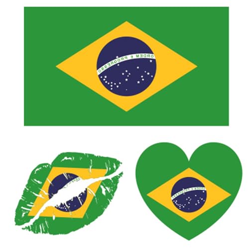 Brazil Flag Tattoos, 30 Sheets Brazil Flag Temporary Face Tattoos Stickers, 90 Pcs Waterproof Sweat National Flag Removable Fake Tattoos