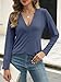 EasyGala Womens Deep V Neck Long Sleeve Shirts Pleated Dressy Casual Tops Sexy Loose Fit T Shirt Navy Large
