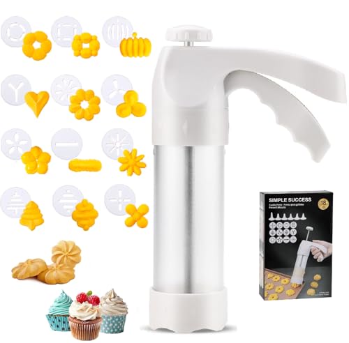 EooUooIP Cookie Press Gun Kit, Spritz Cookie Press, Cookies Maker, Stainless Steel and Plastic, with 12 Cookies Discs and 6 Nozzles for Baking Biscuit Making and Cake Decoration