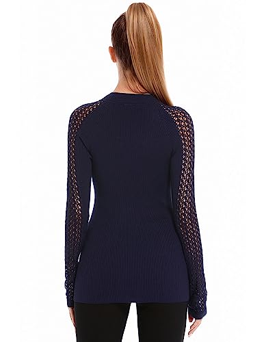 AmélieBoutik Women Crewneck Crochet Eyelet Trim Raglan Long Sleeve Sweater4