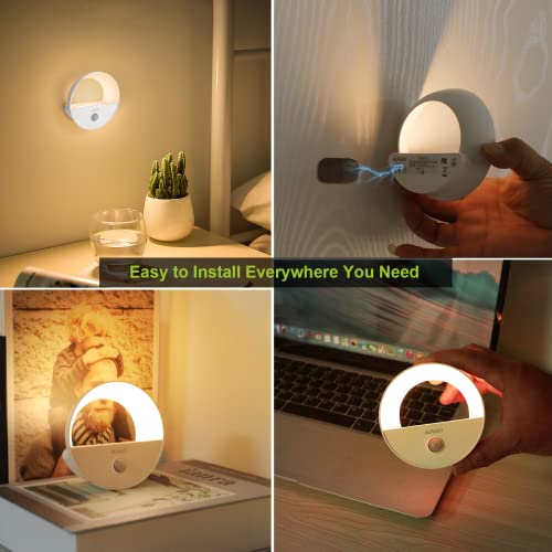Auraxy Rechargeable Battery Night Light, Motion Sensor Night Light, Led Warm White Magnetic Stick-On Motion Sensored Hallway Light, With Dusk To Dawn Sensor For Stairs, Wall, Closet, Cabinet (3 Pack) #TOP6