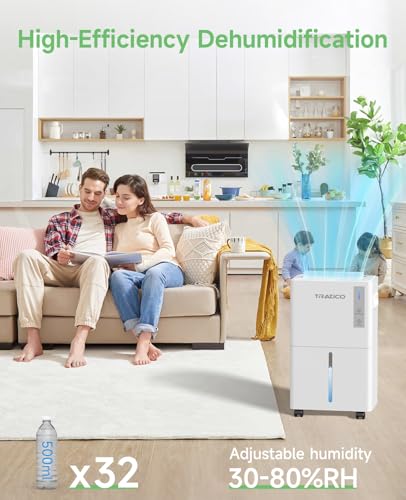 Image of Trazico 21 Pint Dehumidifier for Basement with Drain Hose Up to 1500 Sq.ft