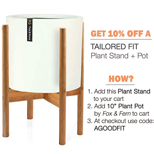 Fox & Fern Mid-Century Modern Plant Stand - Bamboo - EXCLUDING 10" White Ceramic Plant Pot