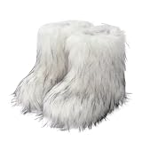 Wnshonzy Fur Boots for Women Furry Fuzzy White Y2k Fluffy Platform Flat Mini Boot Snow Winter Round Toe Comfortable Mid-Calf Short Ankle Classic Warm Outdoor 2025