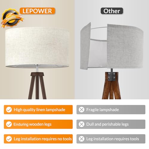 Image of LEPOWER Wood Tripod Floor Lamp, Mid Century Standing Lamp for Living Room
