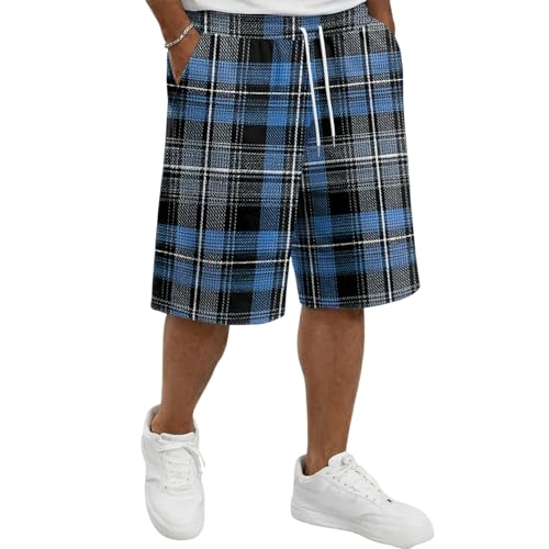 Bermuda homme été carreaux en coton léger avec cordon de serrage