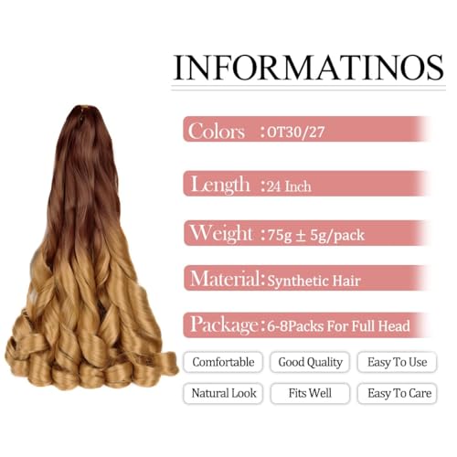 WoWCFyyds 8 Packs French Curl Braiding Hair 24 Inch Loose Wave Spiral curly braiding hair extensions 75g/Pack Soft French Curls Synthetic Hair Extensions for Braiding(30/27#) - Image 2