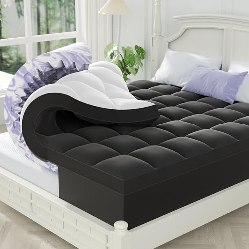 Image of ChiXpace Dual Layer 5 Inch Memory Foam Mattress Topper King - 3 Inch Pillow Top Mattress Pad and 2 Inch Gel Memory Foam, 7-Zone Egg Crate King Size Mattress Topper (Black)
