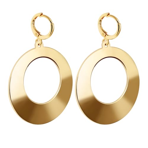 Dangle Hoop Earrings for Women,14k Gold/Silver Plated Geometric Hoops Earrings with High Polished Surface,Hypoallergenic Huggie Drop & Dangle earrings for Women
