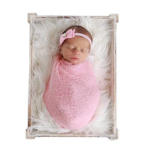 Image of Coberllus Newborn Baby Photography Props Long Ripple Stretch Wrap Blanket Cloth for Boys Girls Photo Shoot (Light Pink)