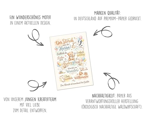 Edition Seidel Premium Glückwunschkarte zur Geburt mit Umschlag. Karte Grußkarte Geburtskarte Babykarte Spruch Sprüche Ankunft Hallo Endlich da Willkommen Mädchen Junge Baby Kind Wunder (E337 SW026)