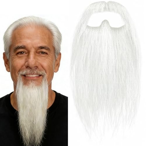 Fake Beard Human Hair Full Hand Tied Lace Fake Mustache White Fake Beard Realistic Makeup for Halloween Dressing Entertainment Movie Makeup Drama Party