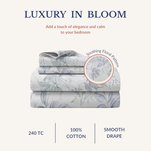 Image of Jaipur Weaves Single Bed Cotton Bedsheet with 1 Pillow Cover, 100% Pure Cotton Single Bedsheet 60x90 Inches, 240 TC Soft Breathable Floral Bed Sheet - (Green Floral, Single)