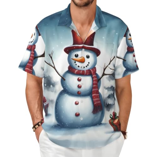 Chemise d'été pour homme manches courtes imprimé bonhomme de neige chic