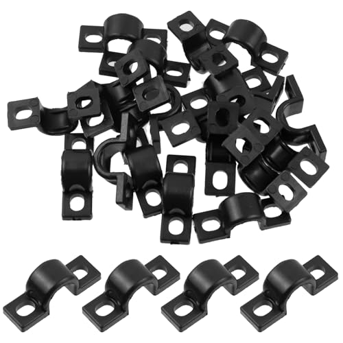 Mewutal Lot de 20 clips de fixation blancs à deux trous pour tube de 6,1 mm en U de 10 mm pour câble métallique (noir, convient pour 10 mm)