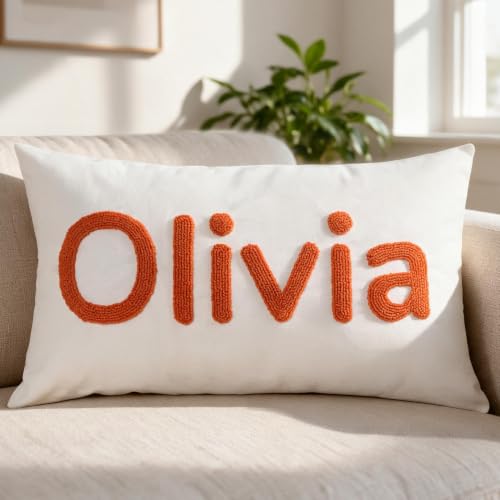 Wucidici Personalized Embroidered Name Pillow，Custom Monogram Throw Accent Handmade Pillows Cover，Customizable Decorative Couch Bed Room Dorm Pillow Case Gifts for Kids Boy Girls
