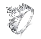 Women's 18K White Gold plated Silver AAA Cubic Zirconia Princess Heart Crown Tiara Band Rings