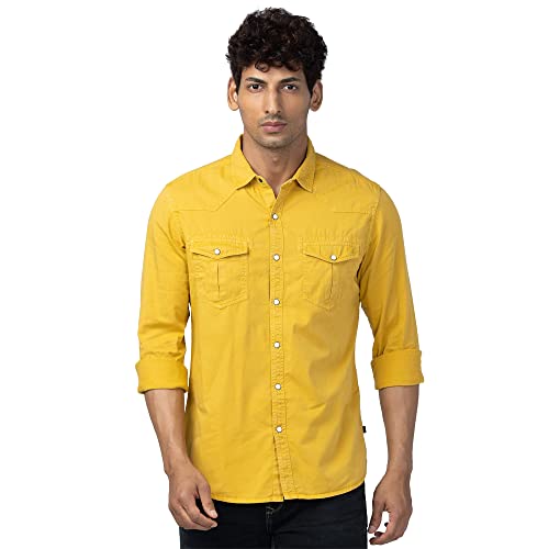 Image of Spykar Men's Slim Fit N /A Full Sleeve Solid Casual Shirts