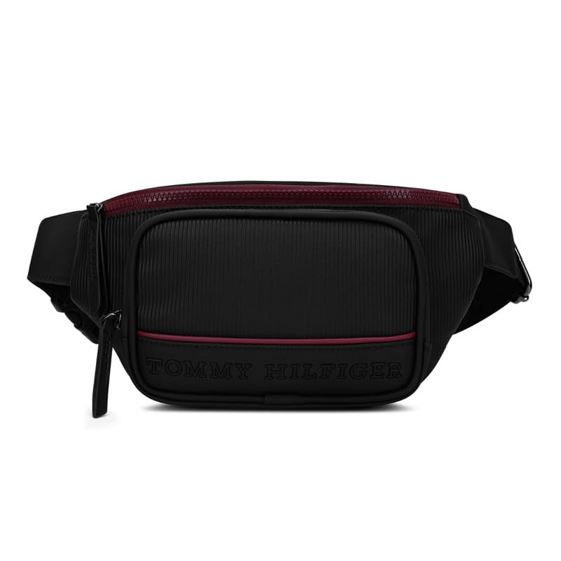 Image of Tommy Hilfiger Unisex Travel Fanny Pack BRIKK - Black | Waist Bag with Vislon Zipper | Mobile Pouch | Waist Pouch with Adjustable Strap | Stylish and Trendy Bag for Travel and Daily Use