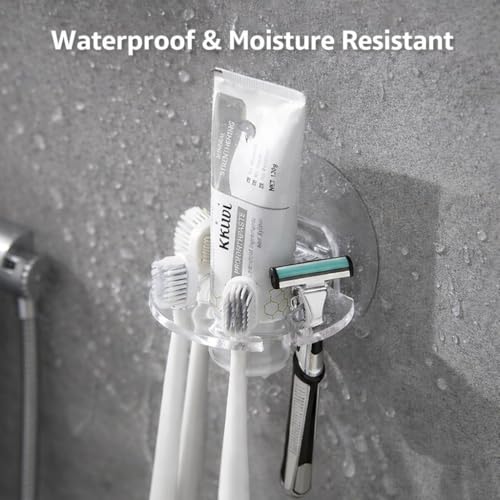 Image of Self Adhesive Hooks for Wall Heavy Duty - 10kg Load Capacity Waterproof Transparent Wall Hooks for Hanging - No Drilling Nail (ProHold Hoo (5 in 1 Toothbrush Holder Pack of 1)