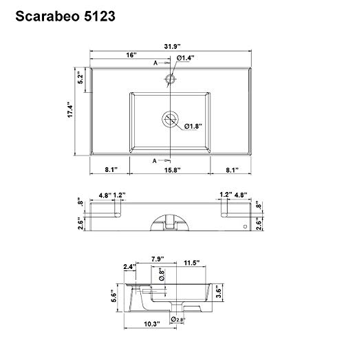 Scarabeo 5123-One Bathroom Sink, One Hole, White #TOP5