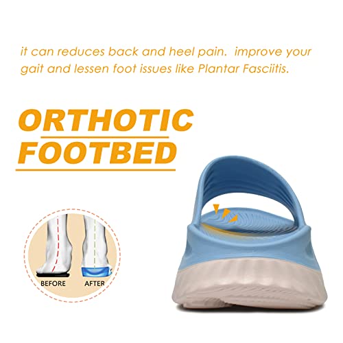 Kuailu Womens Recovery Sandals Comfort Plantar Fasciitis Ladies Orthotic Open Toe Slip On Slides Thick Pillow Cloud Cushioned Foam Sole Wide Shower Slippers Summer Pool Beach Blue Size 12 #TOP5