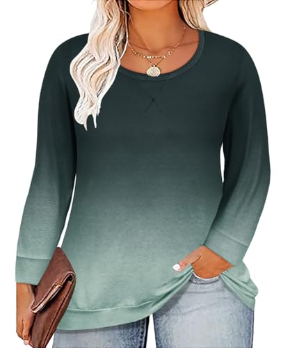 Image of CARCOS Plus Size Tops for Women Color Block Flower /Striped /Camo Crew Neck Long Sleeve Tee Shirt