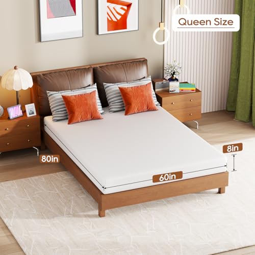 Image of FDW 8 Inch Queen Mattress, Medium Firm Base Foam, Breathable & Comfortable with Removable Washable Zipper Cover, Bed in a Box, CertiPUR-US Certified, White