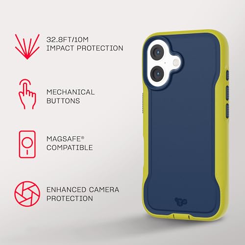 Image of Tech21 EvoPro for iPhone 16 Compatible with MagSafe - Impact Protection Case 21x Military Standard Tested - in Navy /Yellow