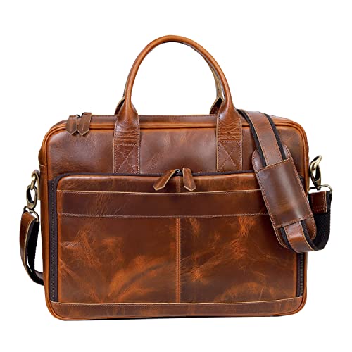 VC VINTAGE COUTURE Leather briefcase bag for men Leather Laptop Bags For Men and Women Travel Messenger Bag 16 Inch (Tan Brown, 16 Inch Briefcase) - Thumbnail 2