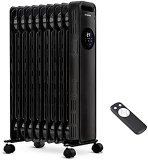 NETTA Oil Filled Radiator Heater 2000W with 24 Hour Timer, 3 Heat Settings, Remote Control, LED Digital Display, Overheating and Tip-Over Protection  9 Fin, Black