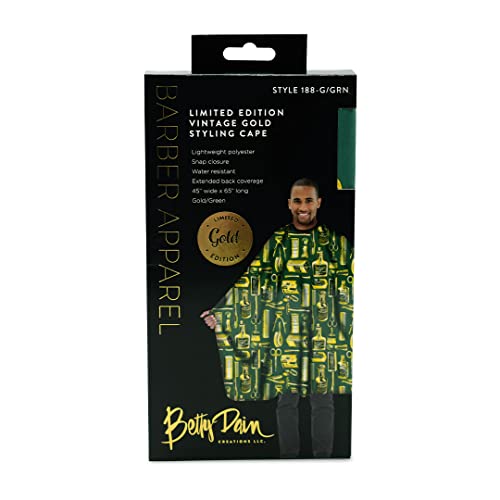 Betty Dain Vintage Print Barber Cutting Cape, Stylish, Lightweight Fabric Repels Hair, Classic Color And Pattern, Water-Resistant, Snap Neck Closure, Generous 45 X 60 Inch Size, Gold/Green #TOP5