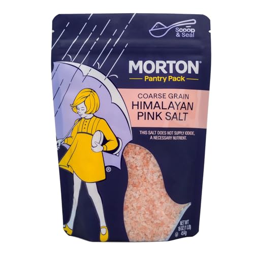 Morton Himalayan Pink Salt, Coarse Grain, All-Natural Pink Himalayan Salt, Resealable Pouch, 1 lb (16 oz), Ideal for Cooking, Baking, Seasoning & Finishing