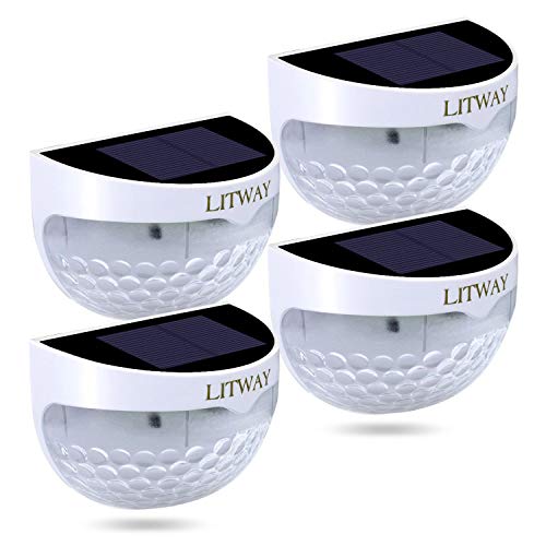 LITWAY Solar Lights Outdoor Solar Fence Lights Wall Mount Wireless Decorative Deck Lighting