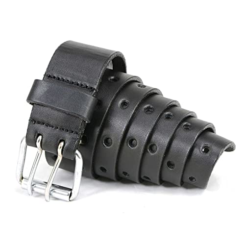 Milwaukee Leather MP7121 Men's Double Prong - Black Genuine Leather Belt w/Interchangeable Buckle - 1.5 inches Wide