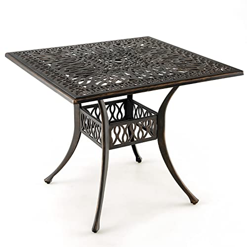 Tangkula 35.4 Inches Outdoor Dining Table, All-Weather Cast Aluminum Table