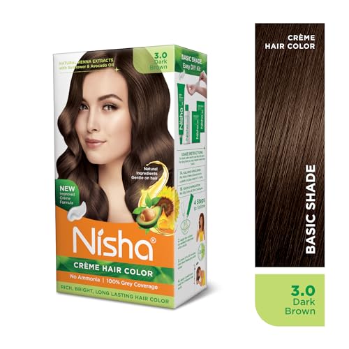Image of Nisha Creme Hair Colour 3 DARK BROWN (60gm + 60ml + 18ml Nisha Conditioner with Natural Herbs 100% Grey Hair Coverage) Pack of 2