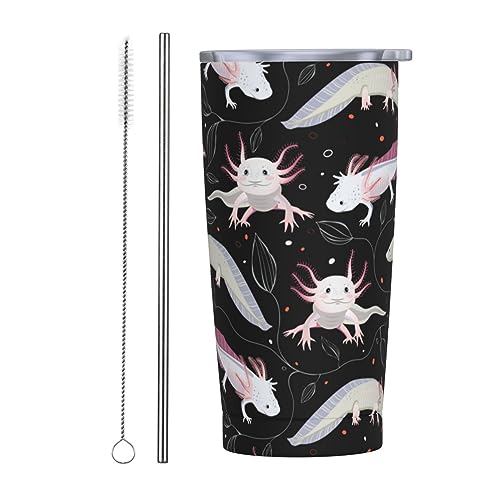 Kaireno Axolotl Tumbler Sea Weeds Edelstahl Isolierte Becher mit Deckel Strohhalm Wiederverwendbar Wildlife Axolotls Kaffee Reisebecher Tee Trinken Wasser Wein Tassen Geburtstagsgeschenk für Frauen