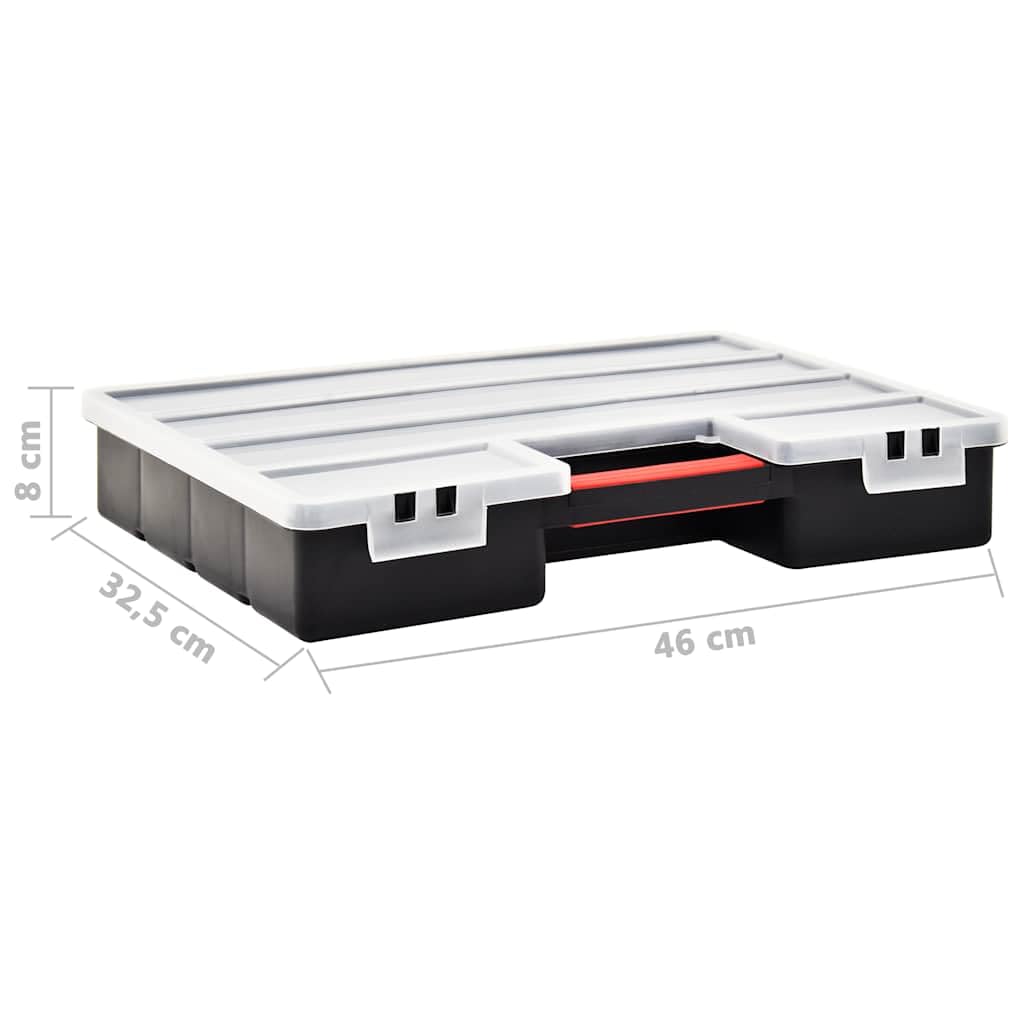 Cajas surtidas 2 unidades con divisores ajustables, 460 x 325 x 80 mm, plástico, organizador para tornillos, piezas pequeñas, caja de herramientas con asa