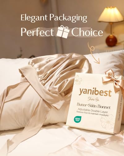 Image of YANIBEST Adjustable Silk Bonnet for Sleeping Women Double Layer Satin Bonnet Reduce Friction Prevent Frizz Curly Hair