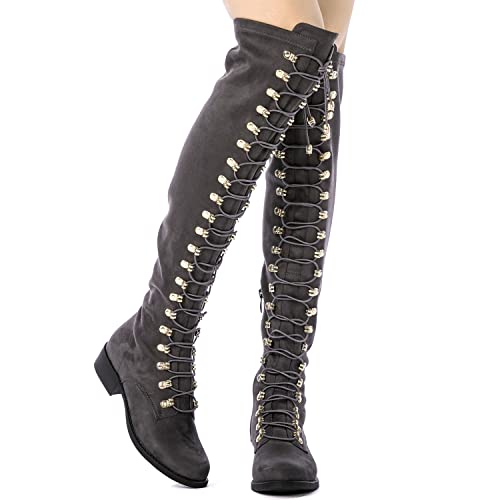 GLOBALWIN Women's Over The Knee Thigh High Gray Suede Tall Boots for Women Long Boots with Side Zipper Size 9M - image 6