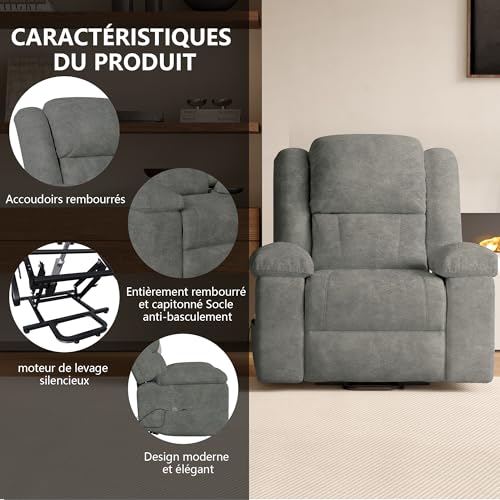 BPKADHY Elektrischer Relaxsessel, Massagesessel mit Kippfunktion und Vibration, elektrischer Massagesessel, Fernsehsessel, Relaxsessel, 160° neigbar (grauer Stoff) – Bild 5