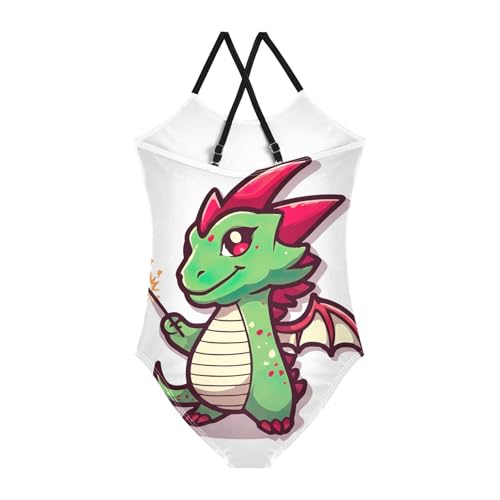 Cute Dragon One Piece Swimsuit, Spaghetti Straps, Cross Back Design, Ages 3T2