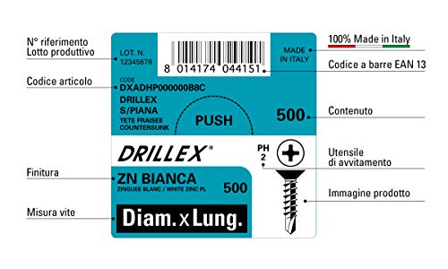 Mustad: 500 Viti Drillex® Autoperforanti, Testa Svasata Piana, 4.2X19 Mm, Zincate Bianche - 6