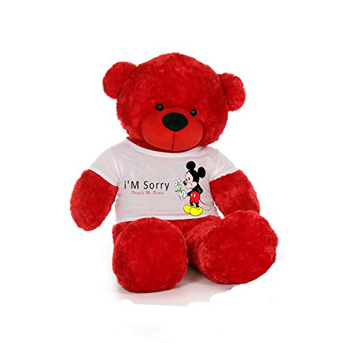 Hug'n'Feel® Soft Toys Big Teddy Bear Wearing I'm Sorry T-Shirt 4 feet Red_T Shirt_ I'm Sorry Plush & Stuffed Toys