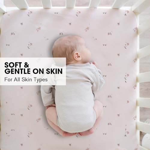 Image of Little Grape Land Crib Sheets 4 Pack for Boys and Girls, Baby Neutral Crib Fitted Sheets for Standard Crib & Toddler Mattress, Super Soft Breathable Fitted Crib Sheet Set (Fog Flower & Fern)